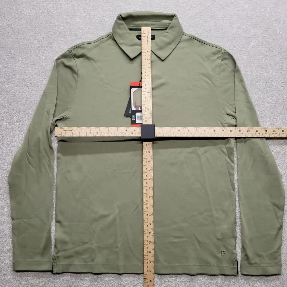 NWT Banana Republic Luxe Touch Polo Shirt Mens Medium Green Long Sleeve